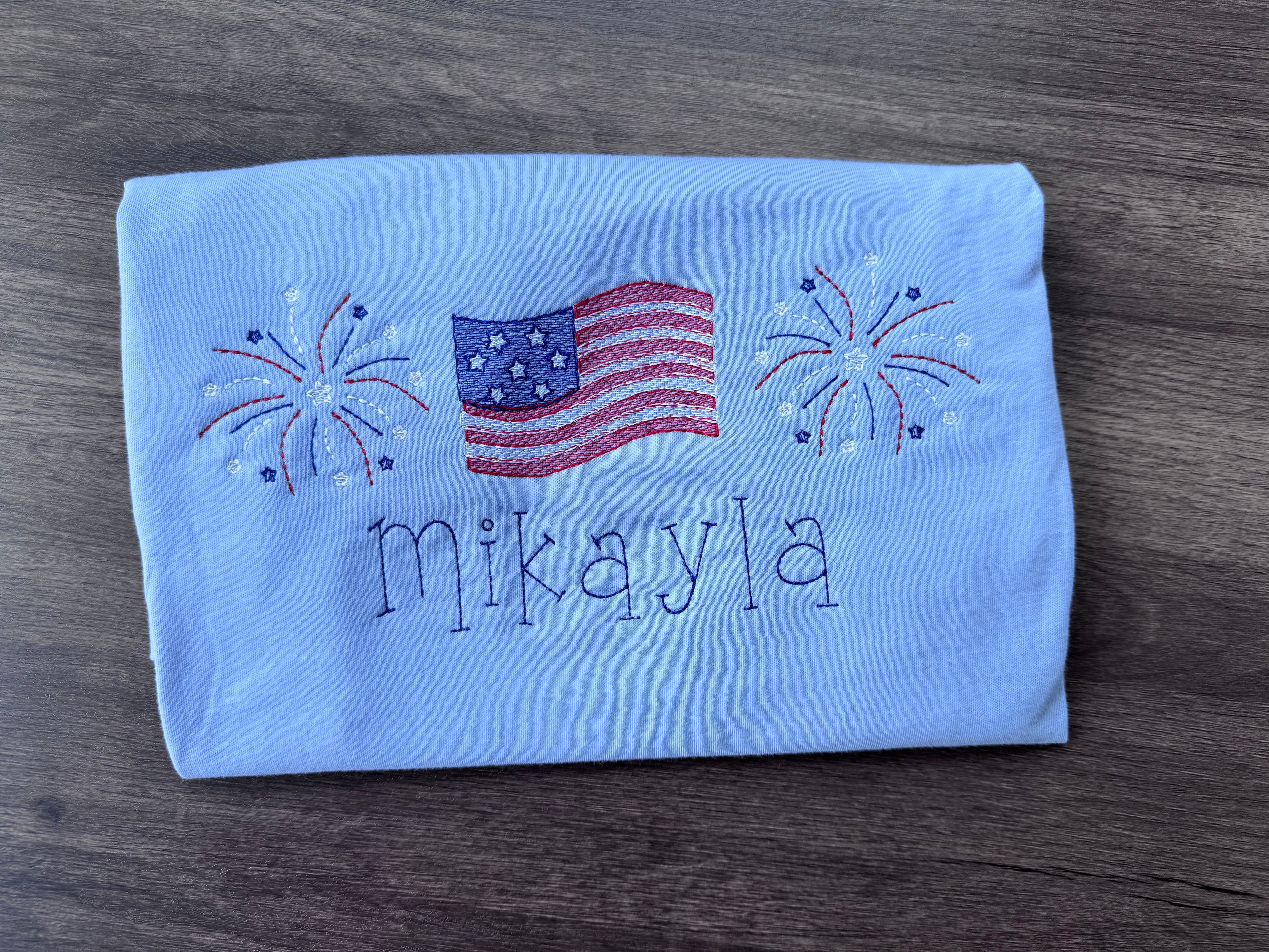 Kid’s Personalized Glow-in-the-Dark Fireworks Flag T-Shirt